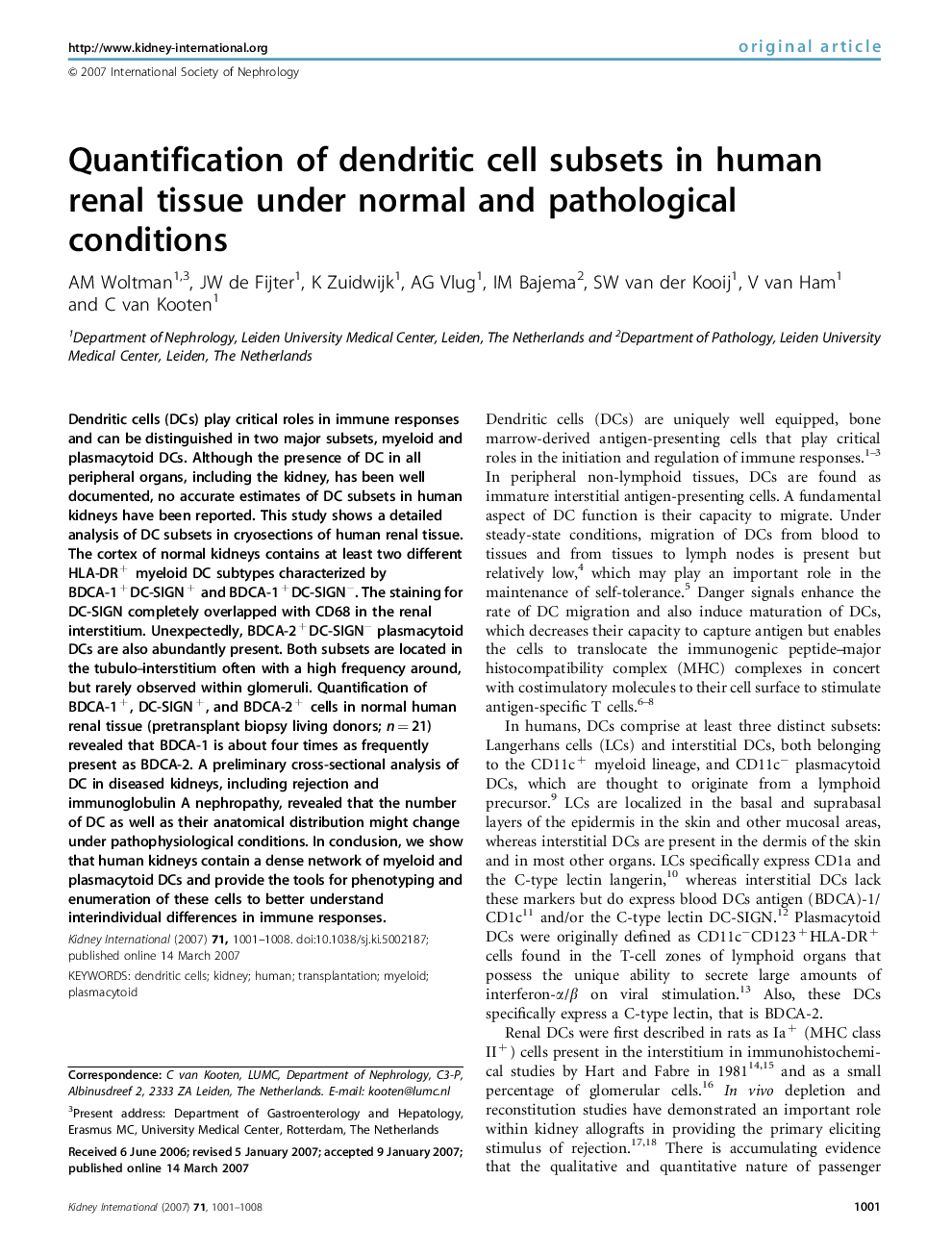 Quantification of dendritic cell subsets in human renal tissue under normal and pathological conditions