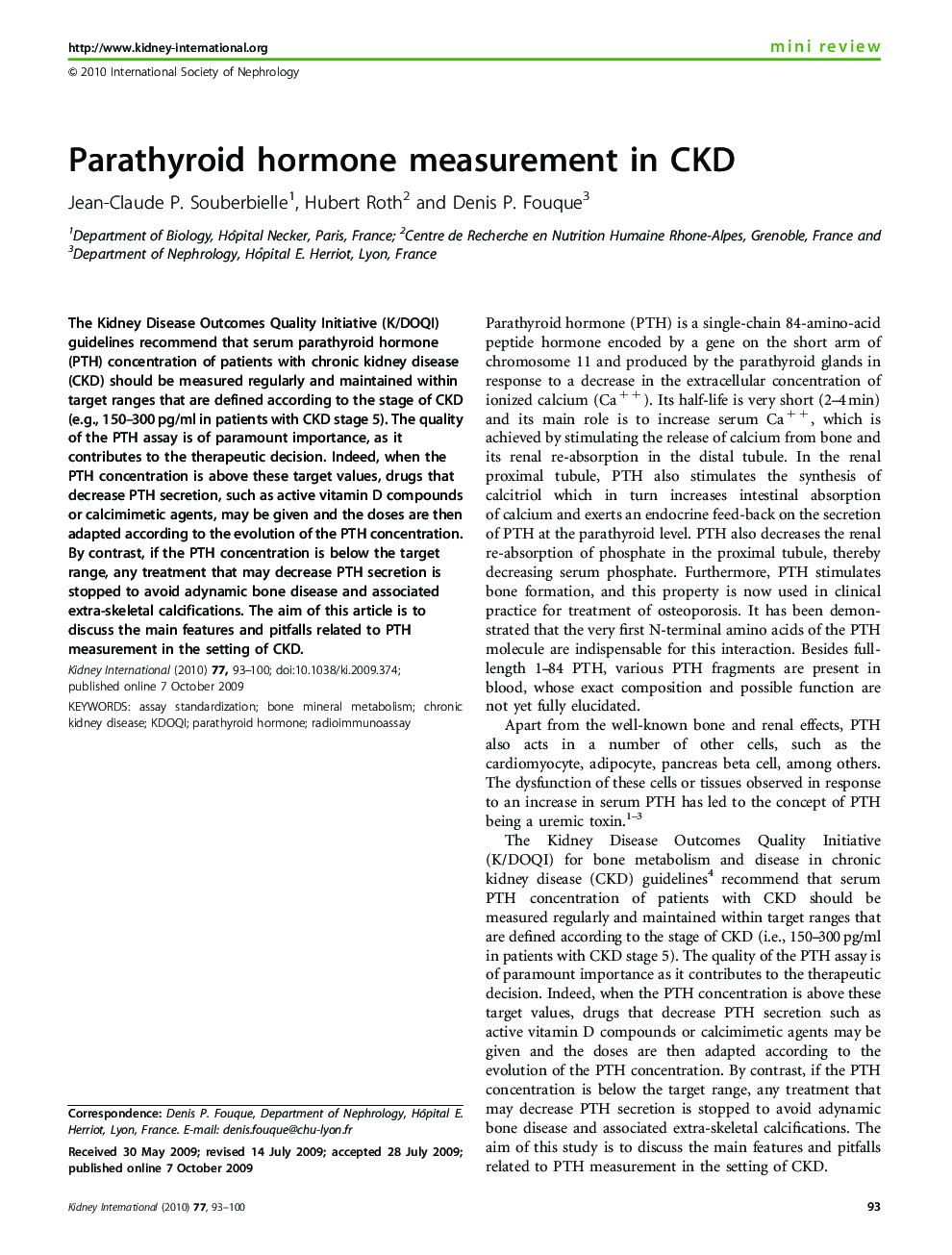 Parathyroid hormone measurement in CKD 