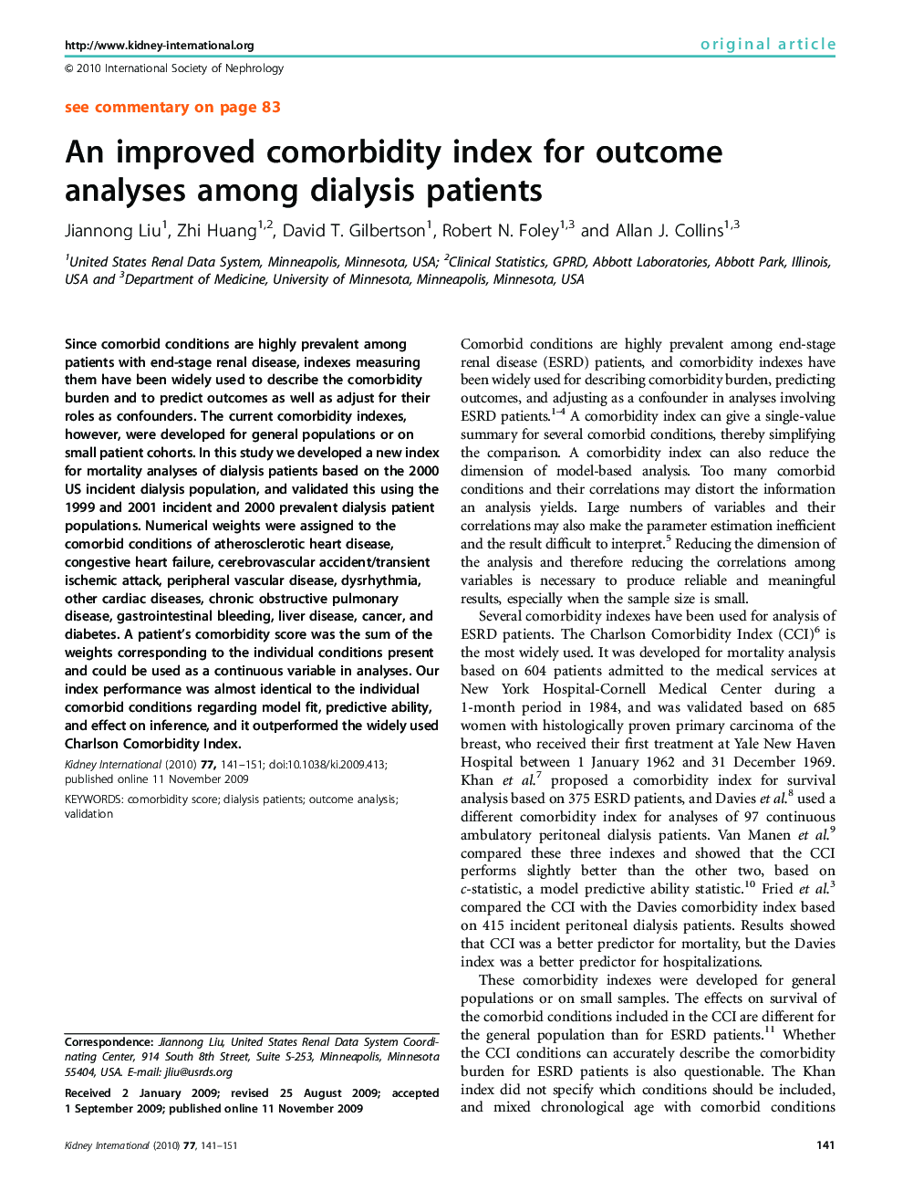 An improved comorbidity index for outcome analyses among dialysis patients 