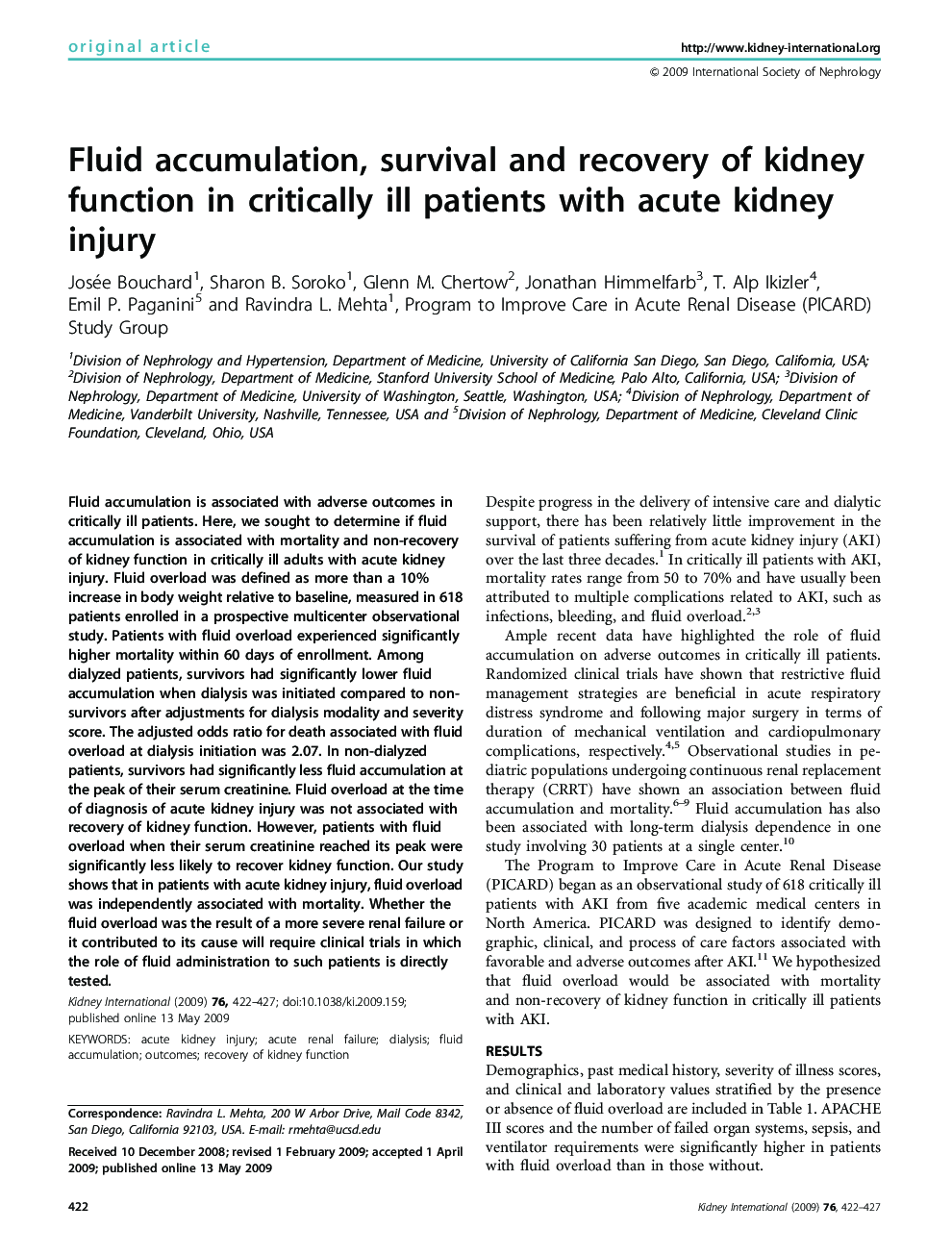 Fluid accumulation, survival and recovery of kidney function in critically ill patients with acute kidney injury