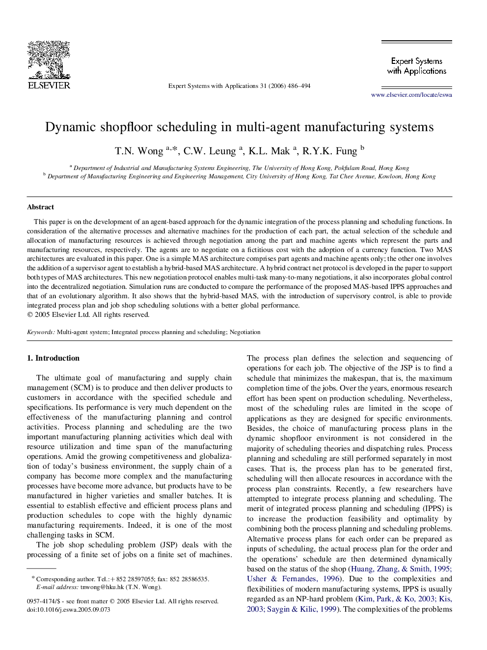 عکس صفحه اول مقاله: Dynamic shopfloor scheduling in multi-agent manufacturing systems Dynamic shopfloor scheduling in multi-agent manufacturing systems