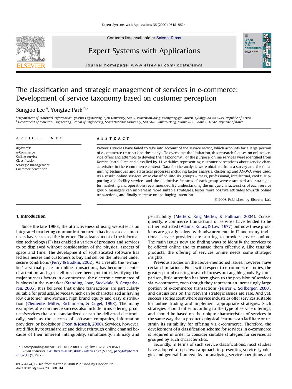 The classification and strategic management of services in e-commerce: Development of service taxonomy based on customer perception