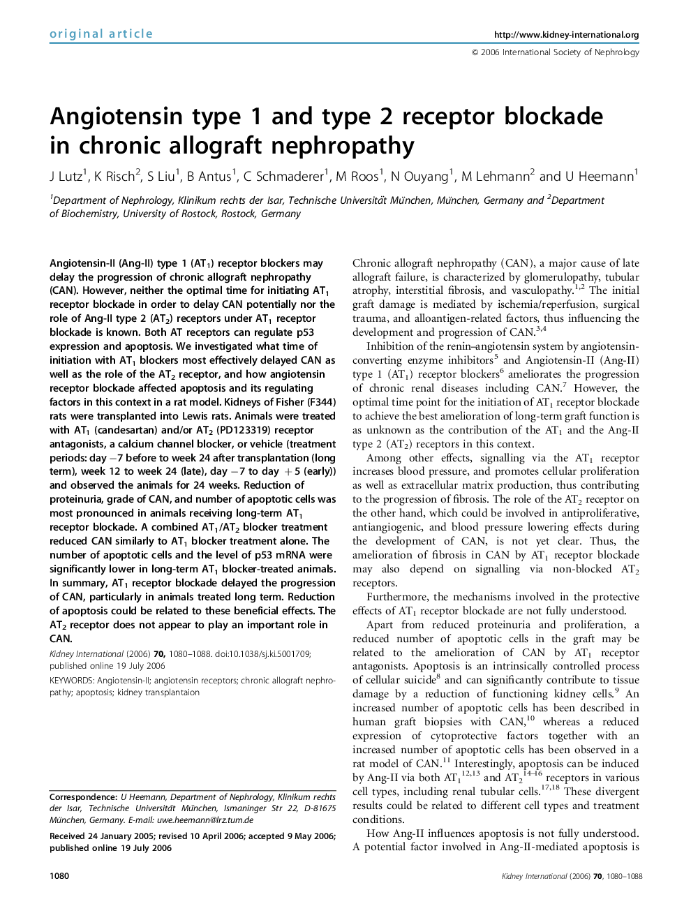 Angiotensin type 1 and type 2 receptor blockade in chronic allograft nephropathy