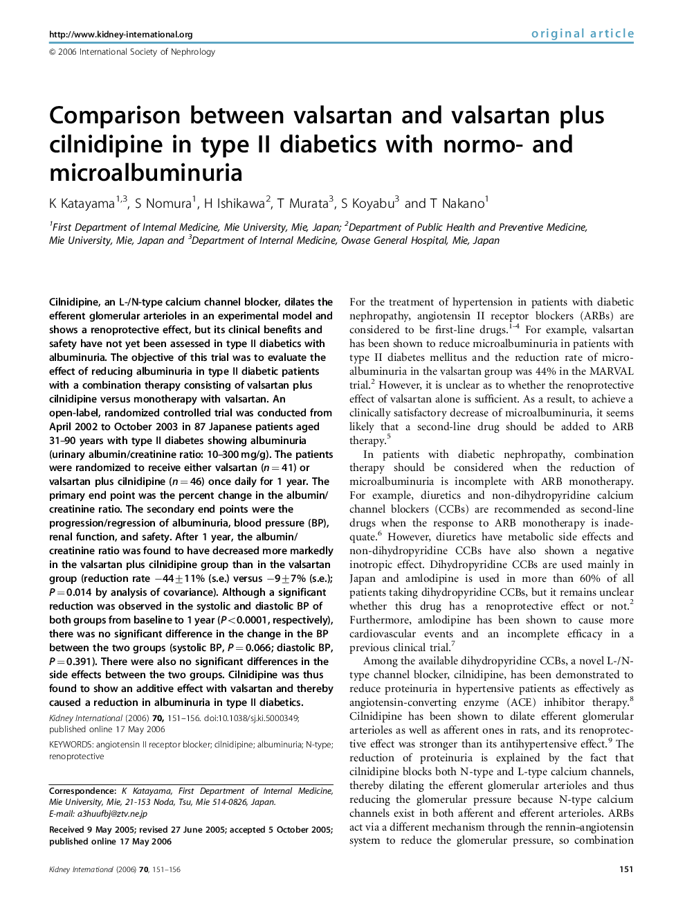 Comparison between valsartan and valsartan plus cilnidipine in type II diabetics with normo- and microalbuminuria