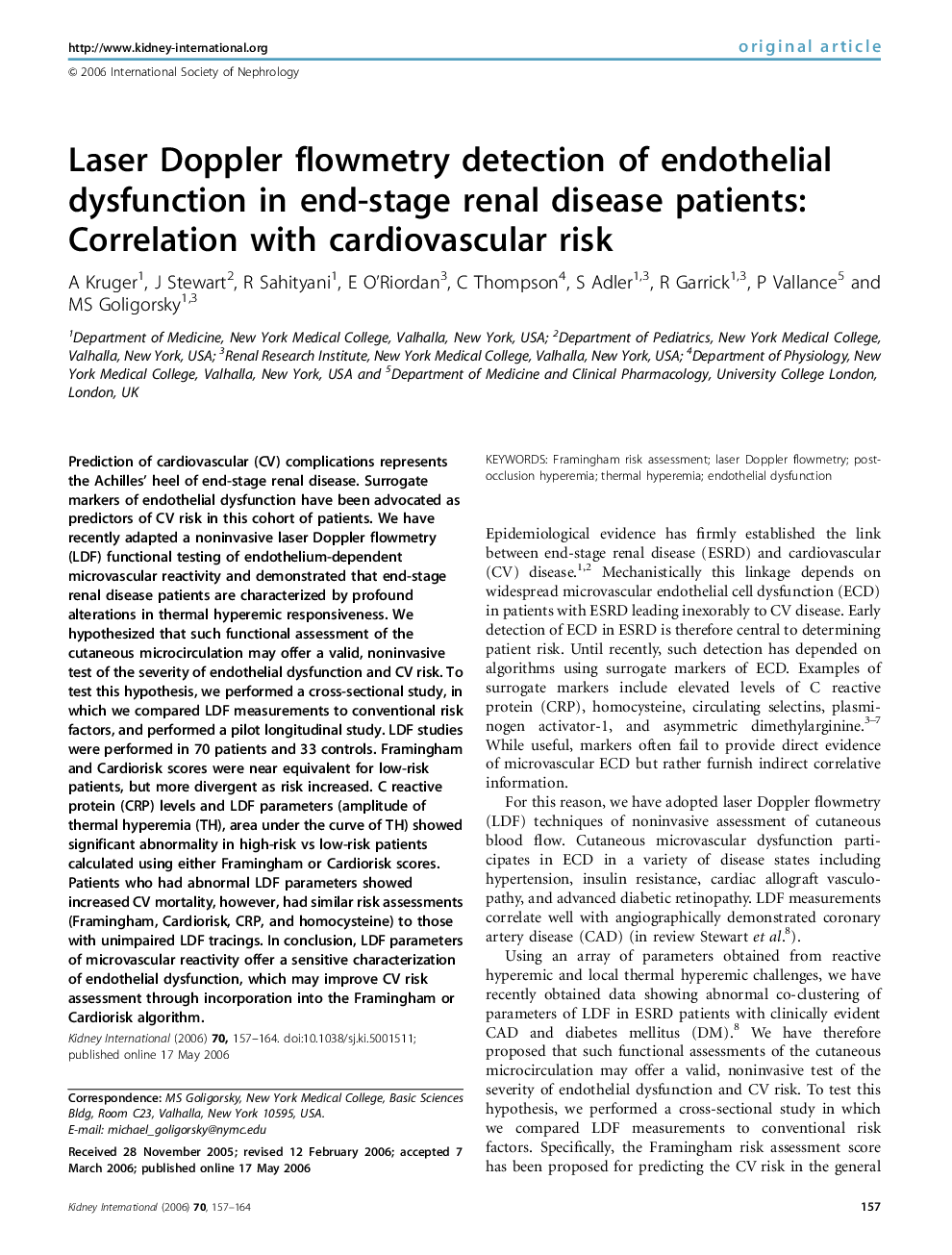 Laser Doppler flowmetry detection of endothelial dysfunction in end-stage renal disease patients: Correlation with cardiovascular risk