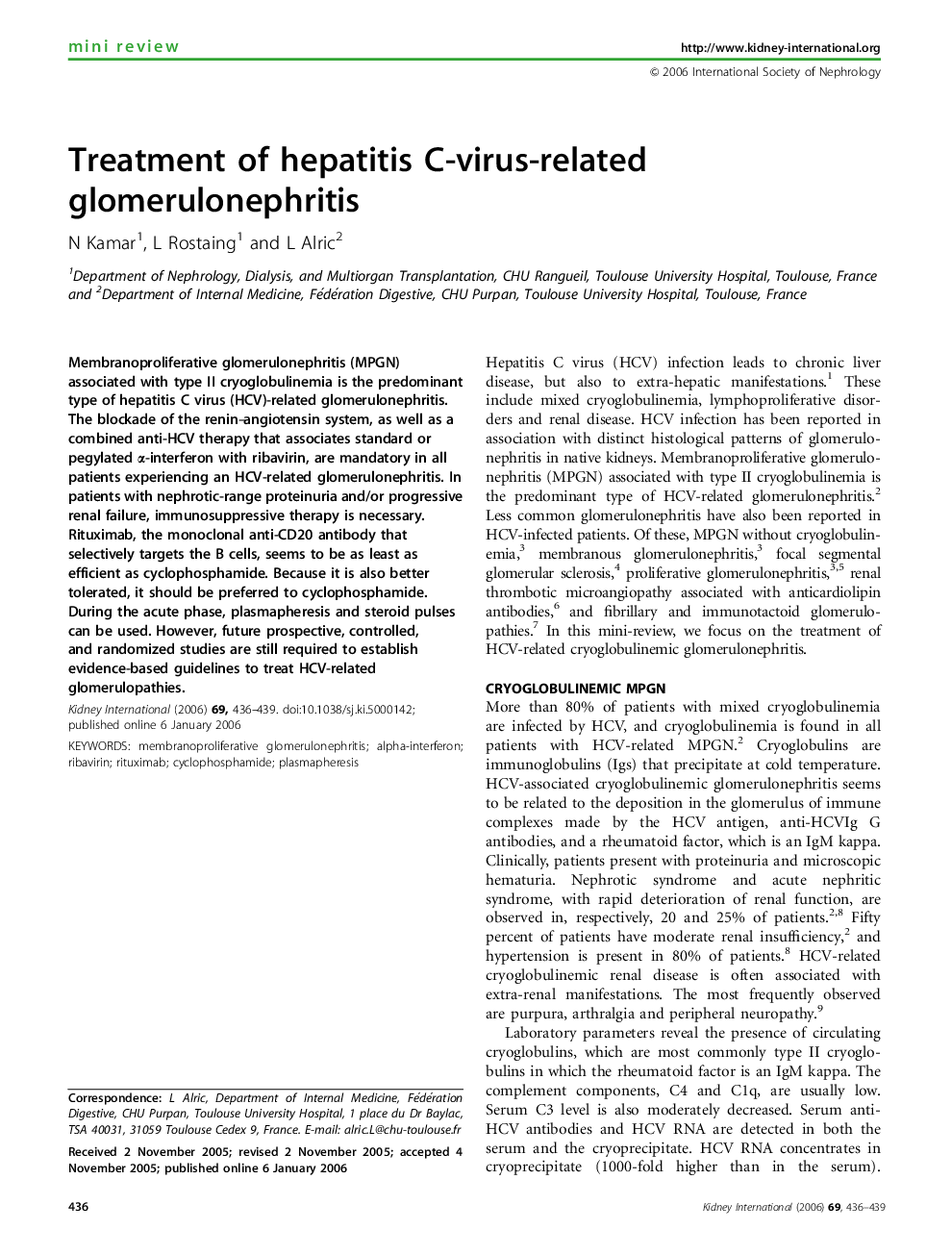 Treatment of hepatitis C-virus-related glomerulonephritis