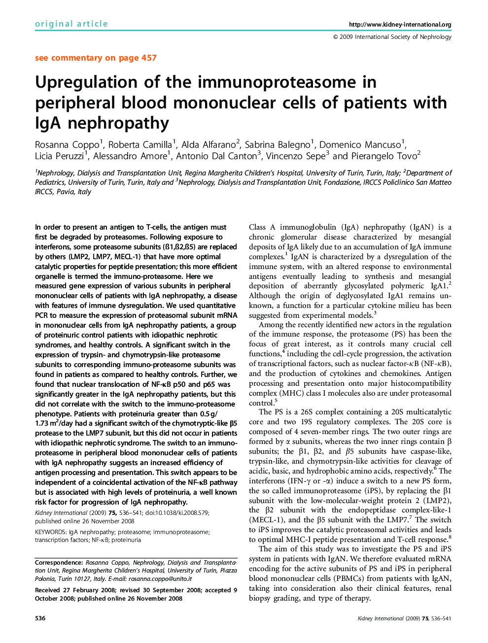 Upregulation of the immunoproteasome in peripheral blood mononuclear cells of patients with IgA nephropathy 