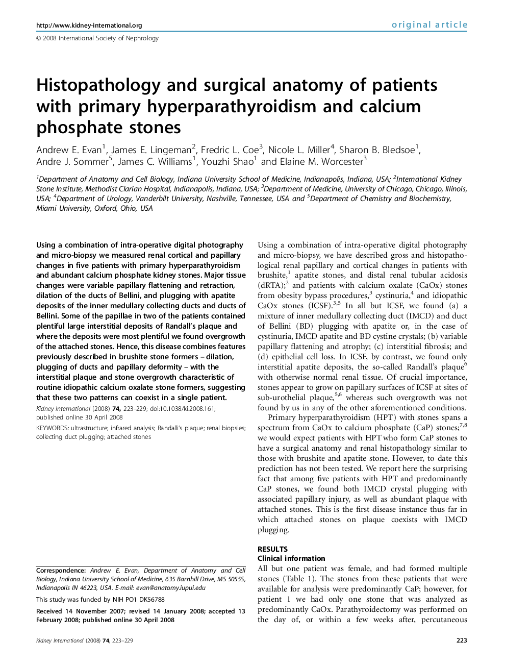 Histopathology and surgical anatomy of patients with primary hyperparathyroidism and calcium phosphate stones 