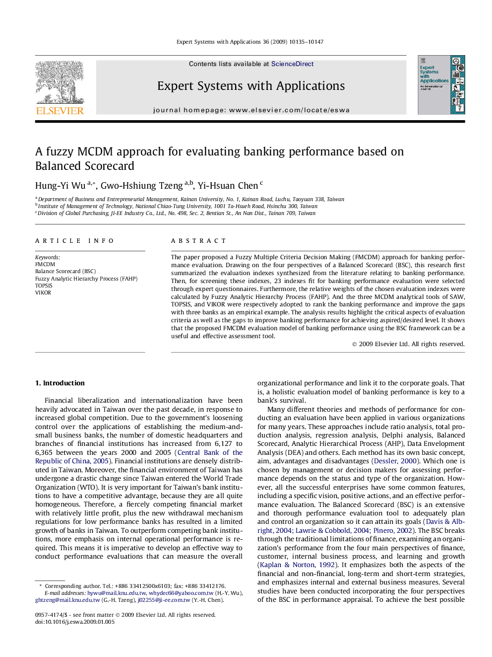 A fuzzy MCDM approach for evaluating banking performance based on Balanced Scorecard