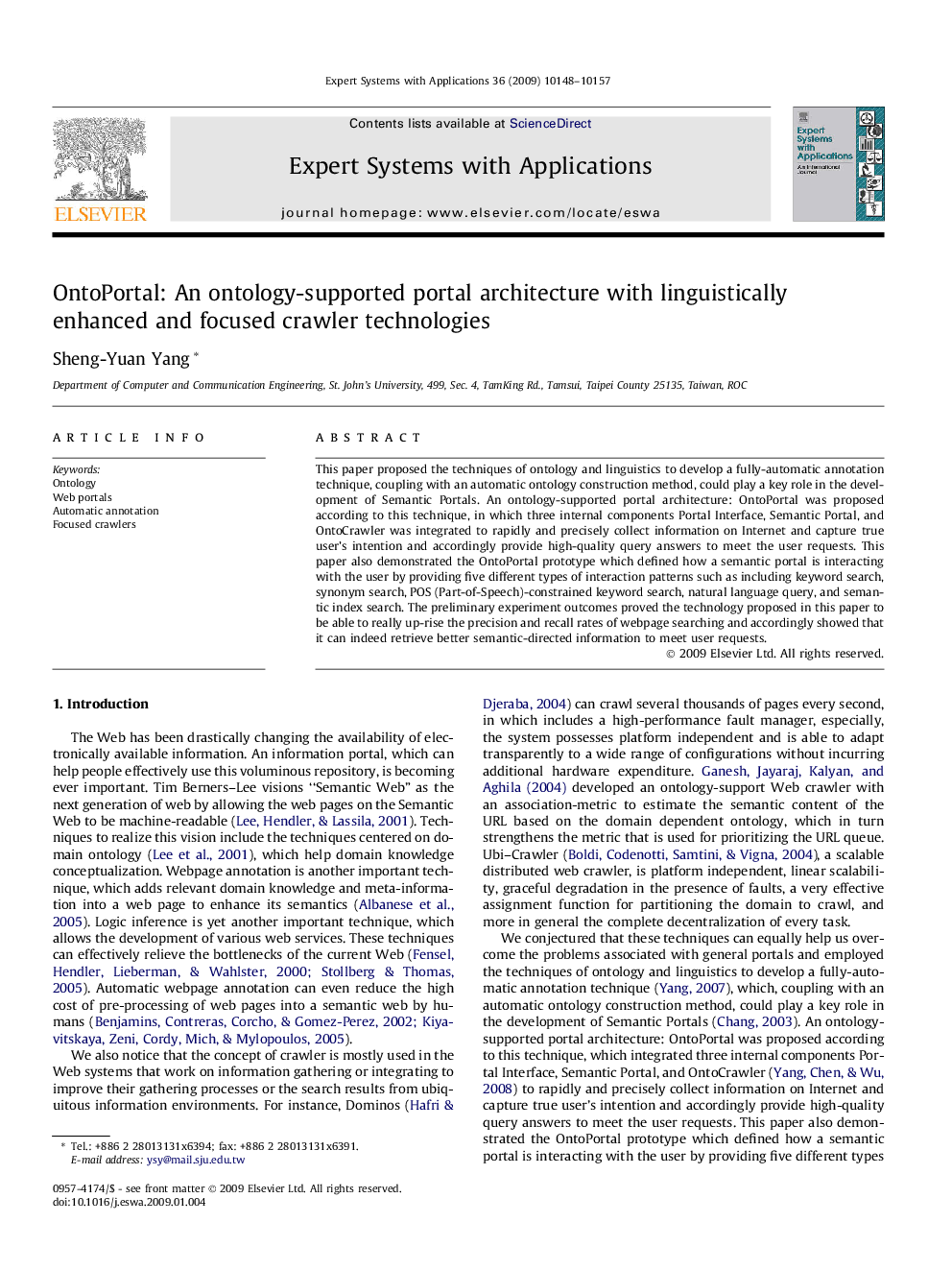 OntoPortal: An ontology-supported portal architecture with linguistically enhanced and focused crawler technologies