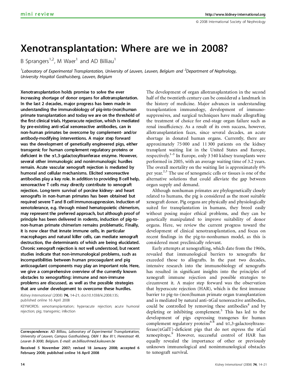 Xenotransplantation: Where are we in 2008?