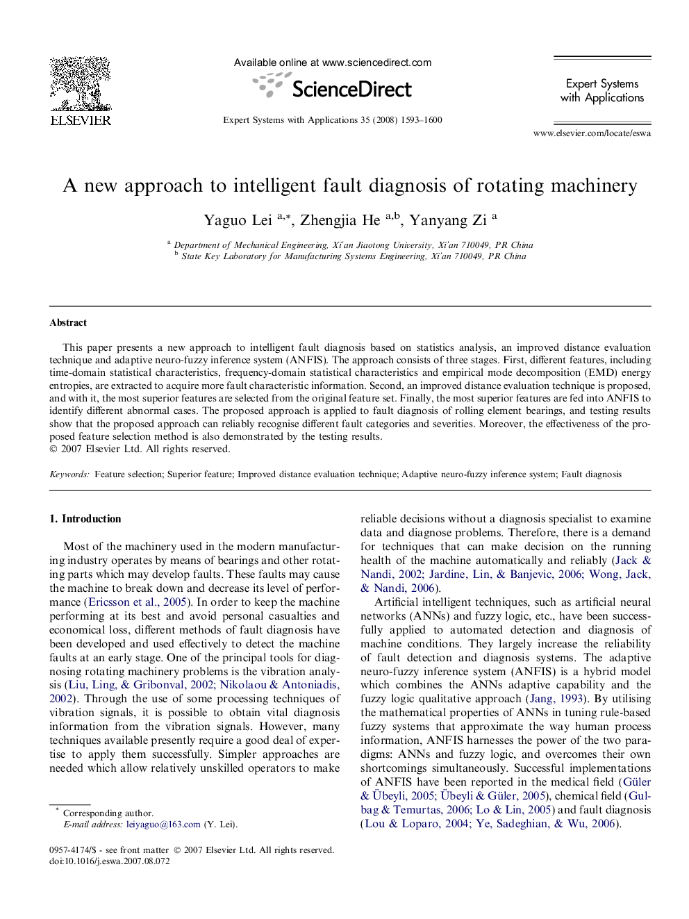 A new approach to intelligent fault diagnosis of rotating machinery