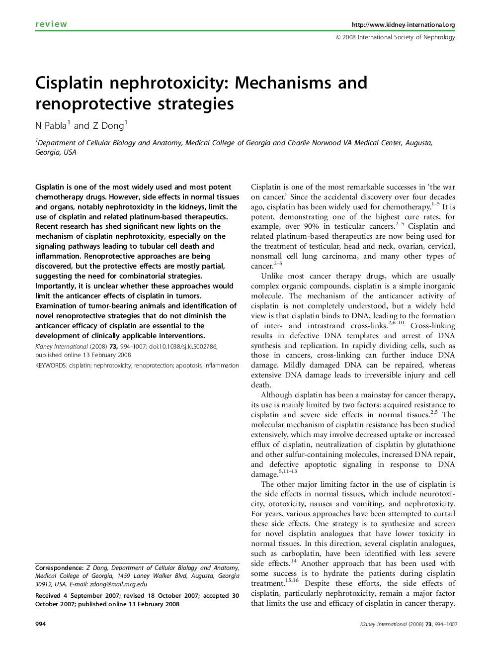 Cisplatin nephrotoxicity: Mechanisms and renoprotective strategies