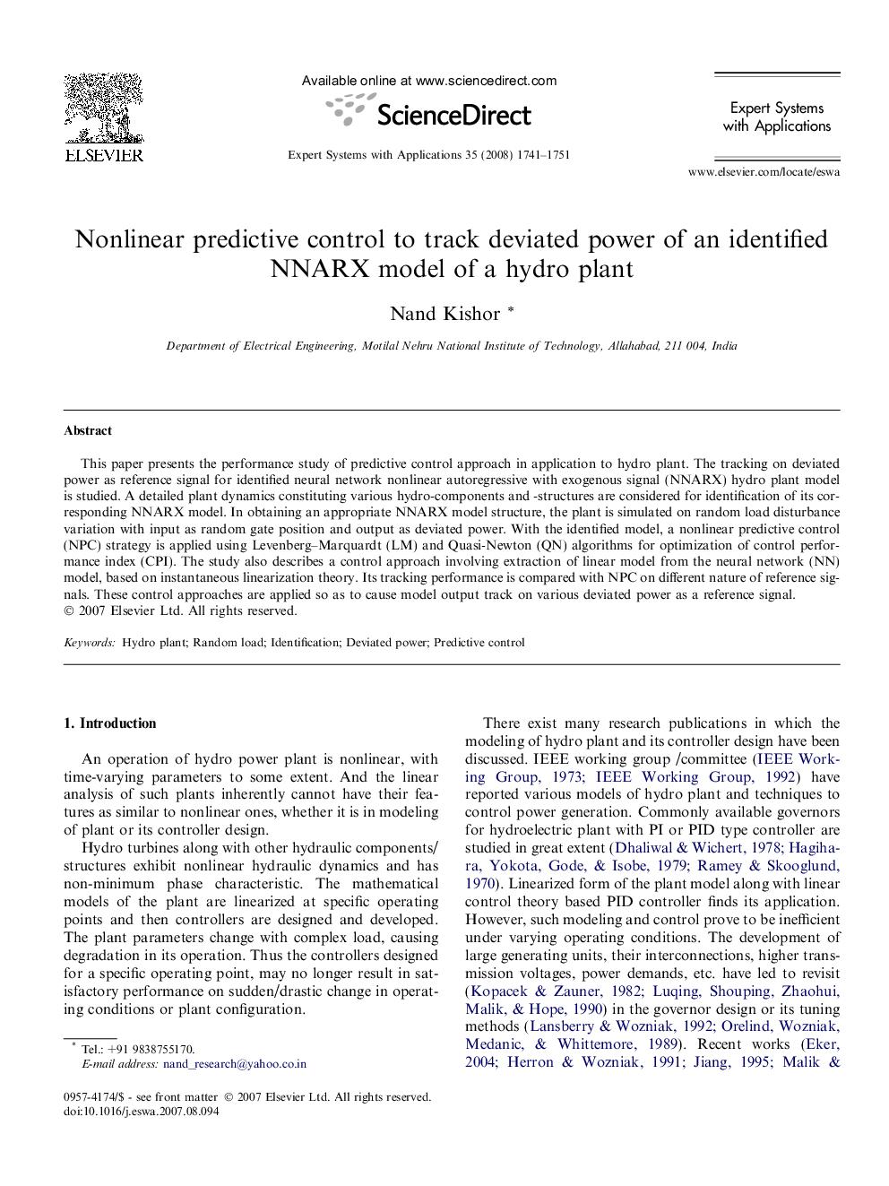 Nonlinear predictive control to track deviated power of an identified NNARX model of a hydro plant