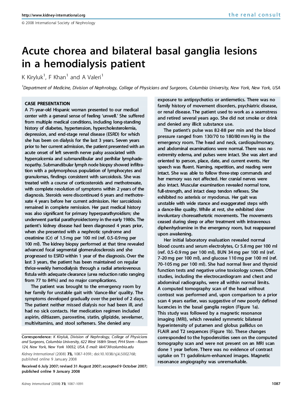 عکس صفحه اول مقاله: Acute chorea and bilateral basal ganglia lesions in a hemodialysis patient Acute chorea and bilateral basal ganglia lesions in a hemodialysis patient