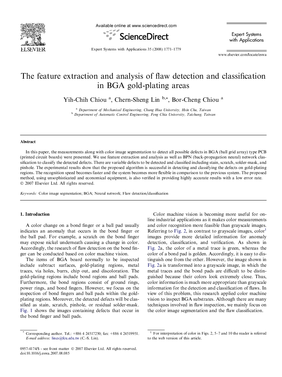 The feature extraction and analysis of flaw detection and classification in BGA gold-plating areas