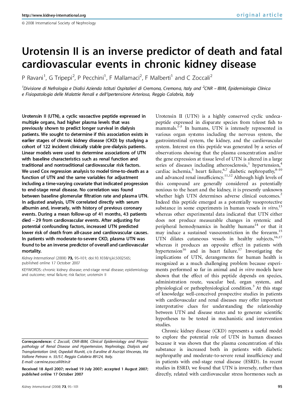 Urotensin II is an inverse predictor of death and fatal cardiovascular events in chronic kidney disease
