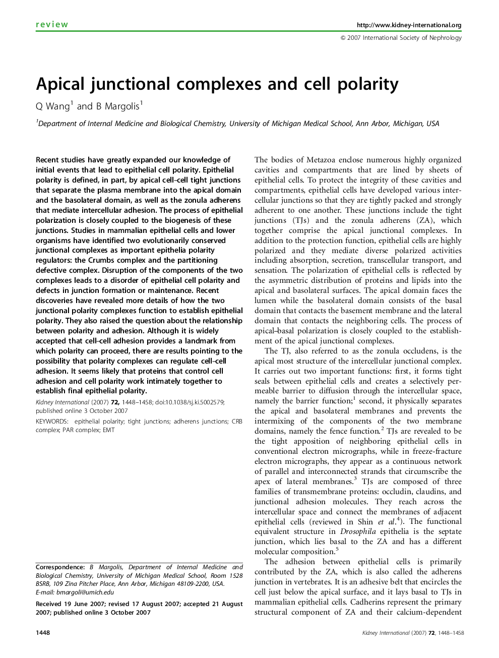 Apical junctional complexes and cell polarity