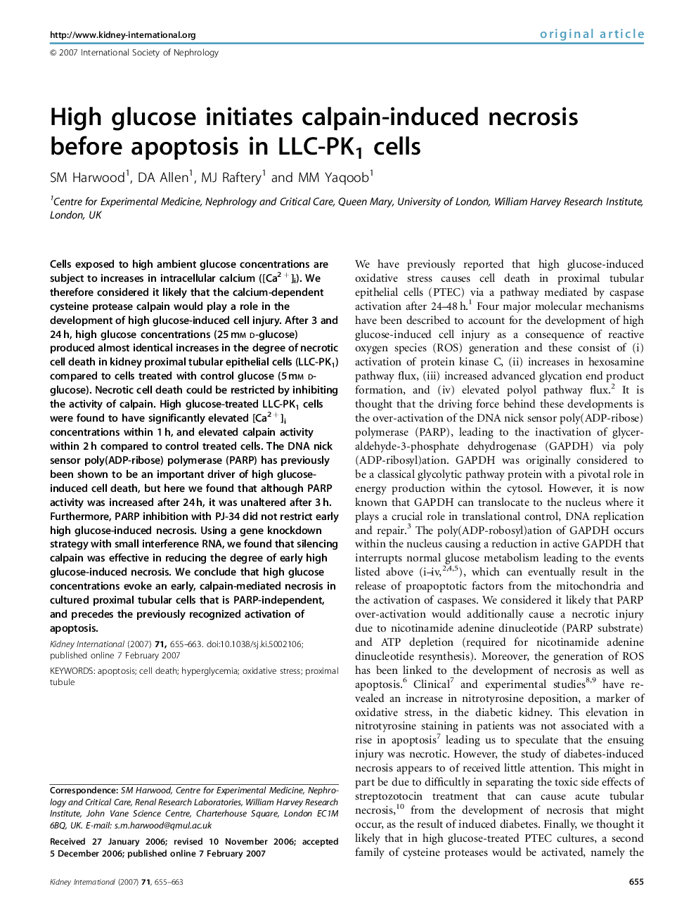 High glucose initiates calpain-induced necrosis before apoptosis in LLC-PK1 cells