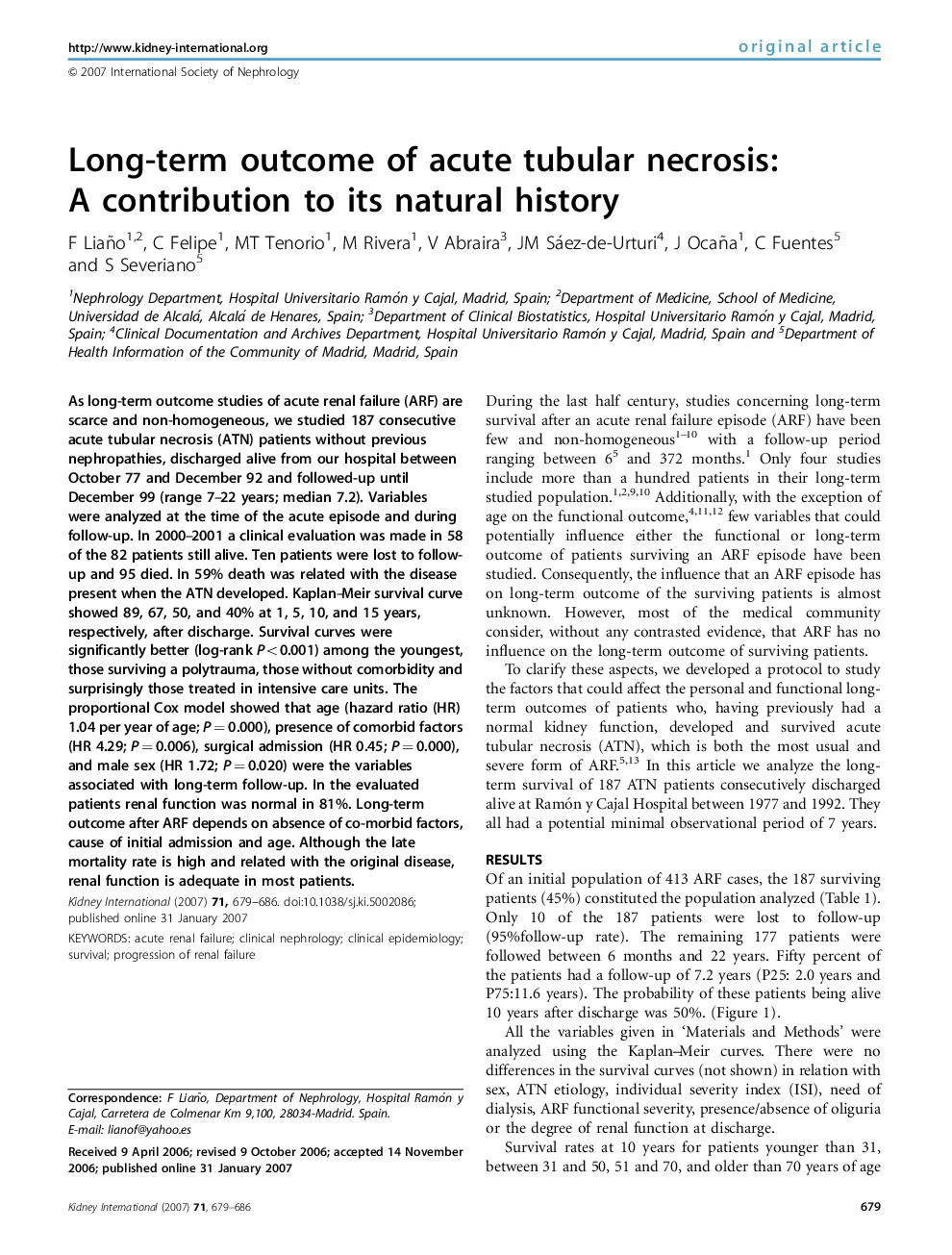 Long-term outcome of acute tubular necrosis: A contribution to its natural history