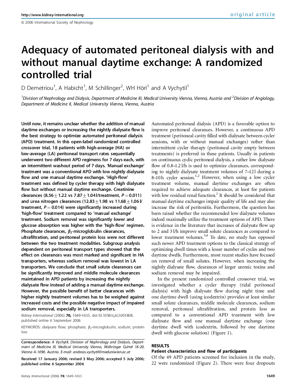 Adequacy of automated peritoneal dialysis with and without manual daytime exchange: A randomized controlled trial