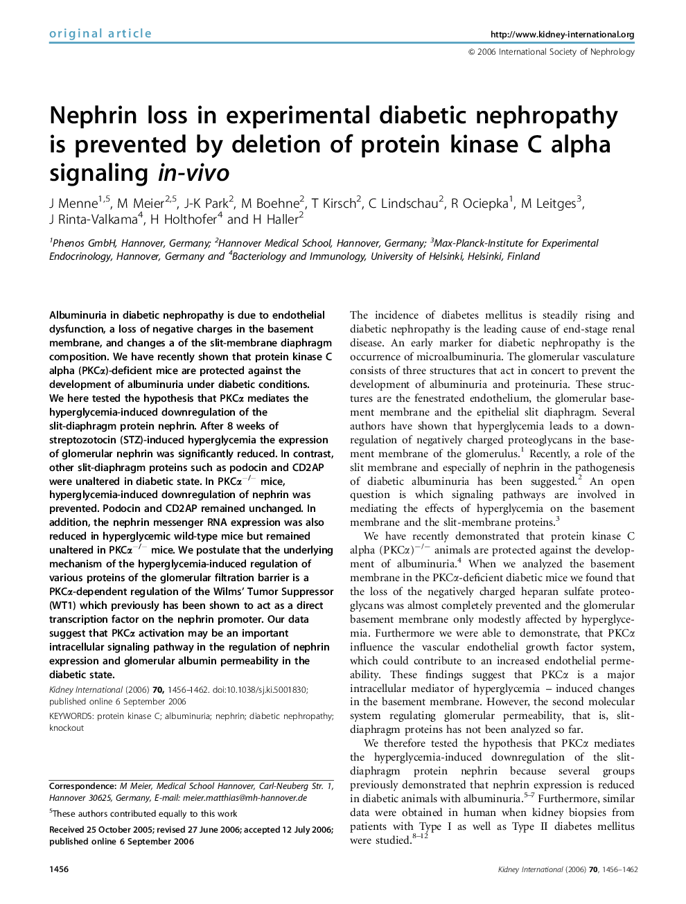 Nephrin loss in experimental diabetic nephropathy is prevented by deletion of protein kinase C alpha signaling in-vivo