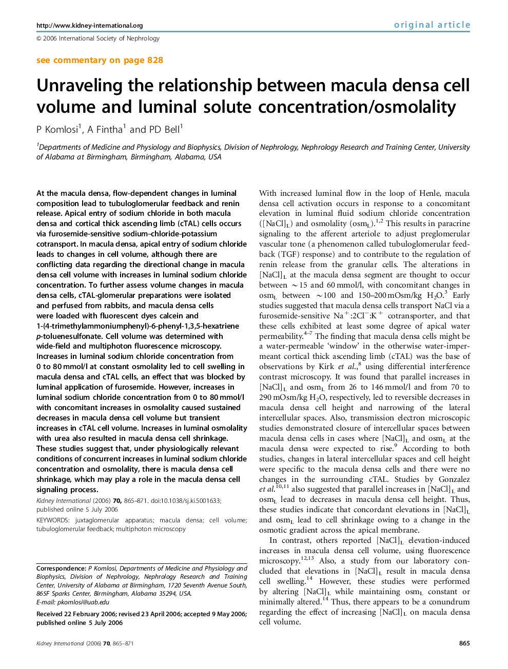 Unraveling the relationship between macula densa cell volume and luminal solute concentration/osmolality