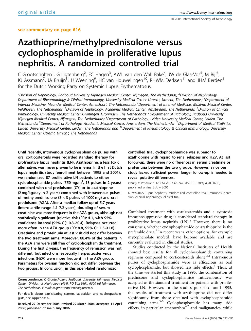 Azathioprine/methylprednisolone versus cyclophosphamide in proliferative lupus nephritis. A randomized controlled trial 