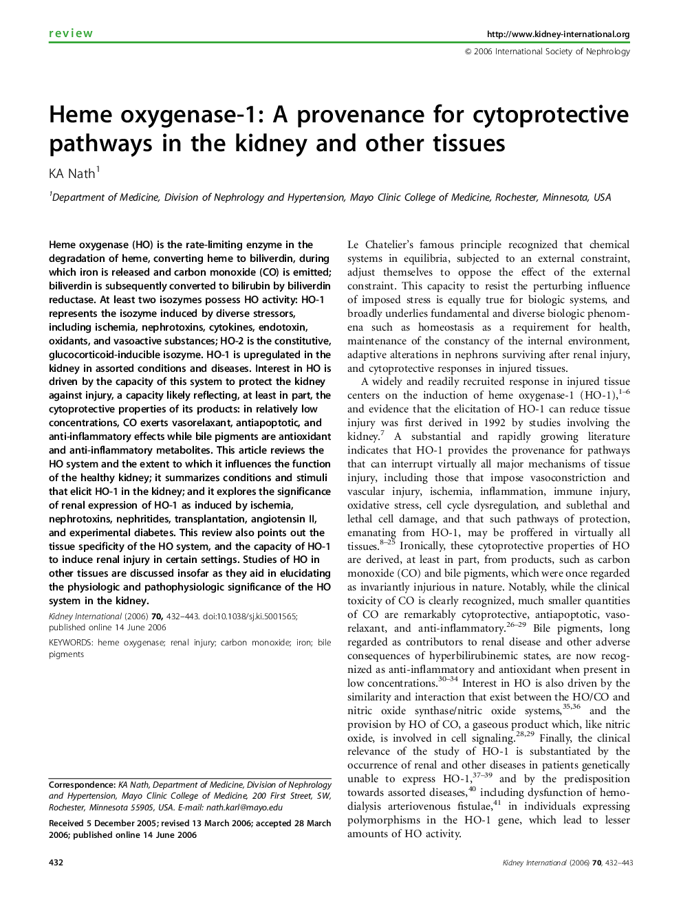 Heme oxygenase-1: A provenance for cytoprotective pathways in the kidney and other tissues