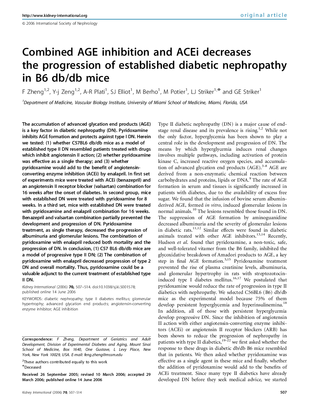 Combined AGE inhibition and ACEi decreases the progression of established diabetic nephropathy in B6 db/db mice