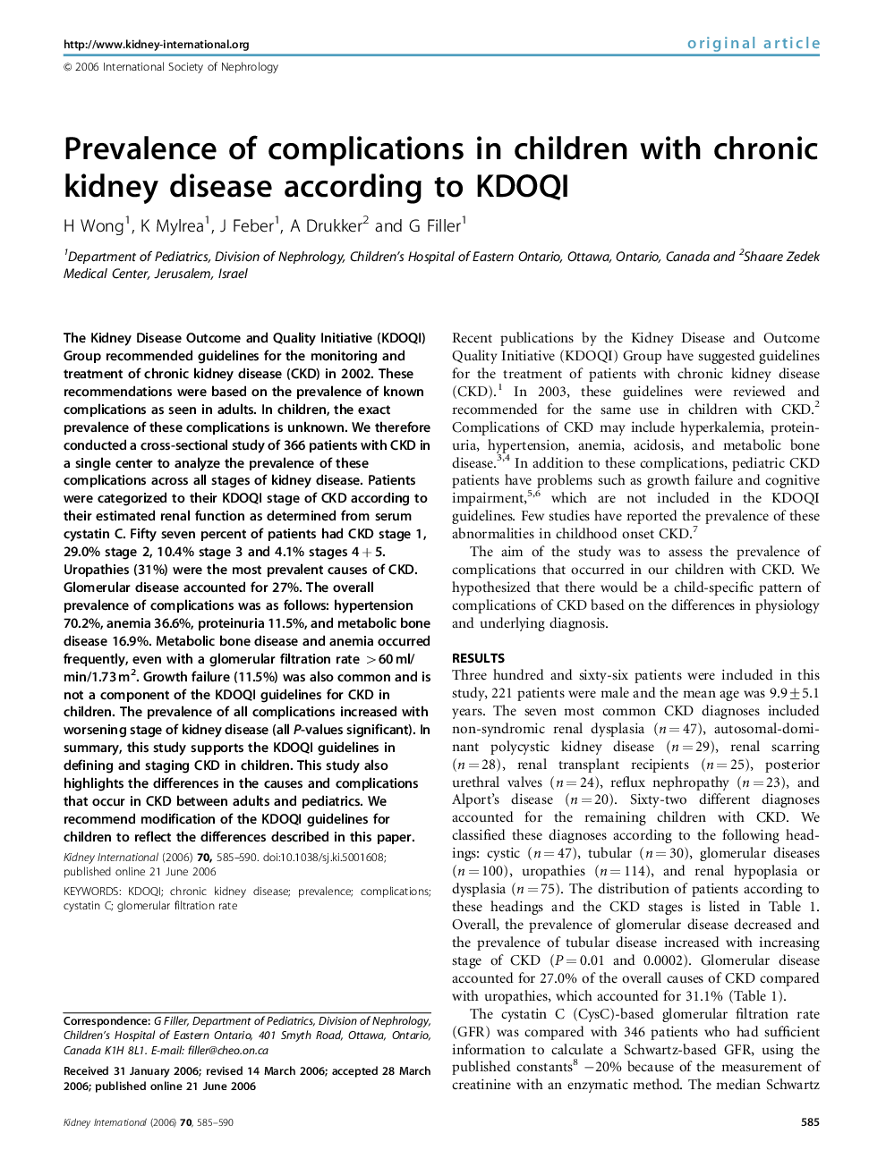 Prevalence of complications in children with chronic kidney disease according to KDOQI