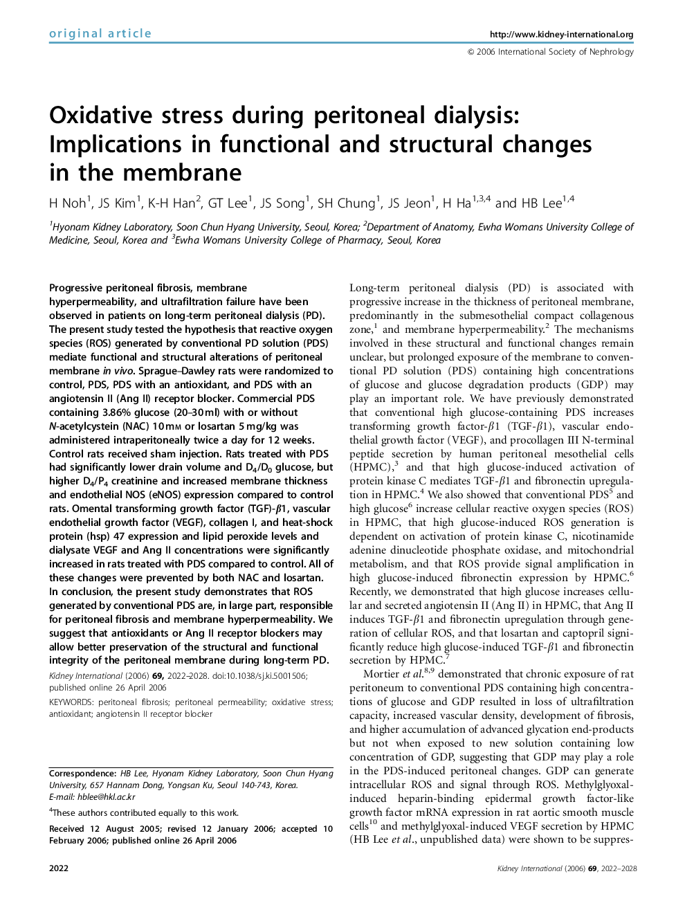 Oxidative stress during peritoneal dialysis: Implications in functional and structural changes in the membrane