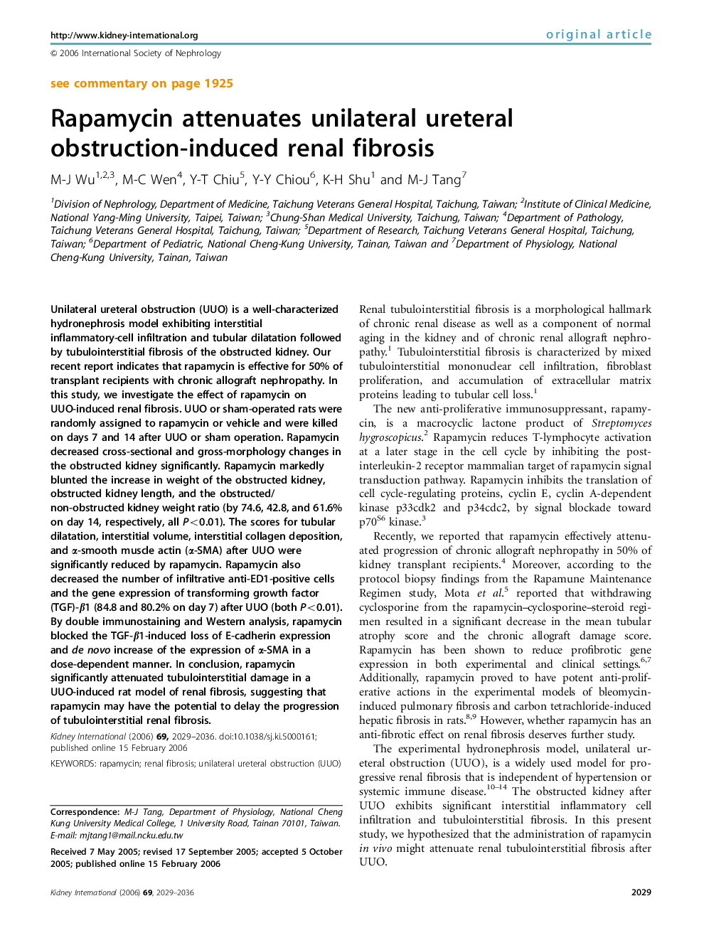 Rapamycin attenuates unilateral ureteral obstruction-induced renal fibrosis