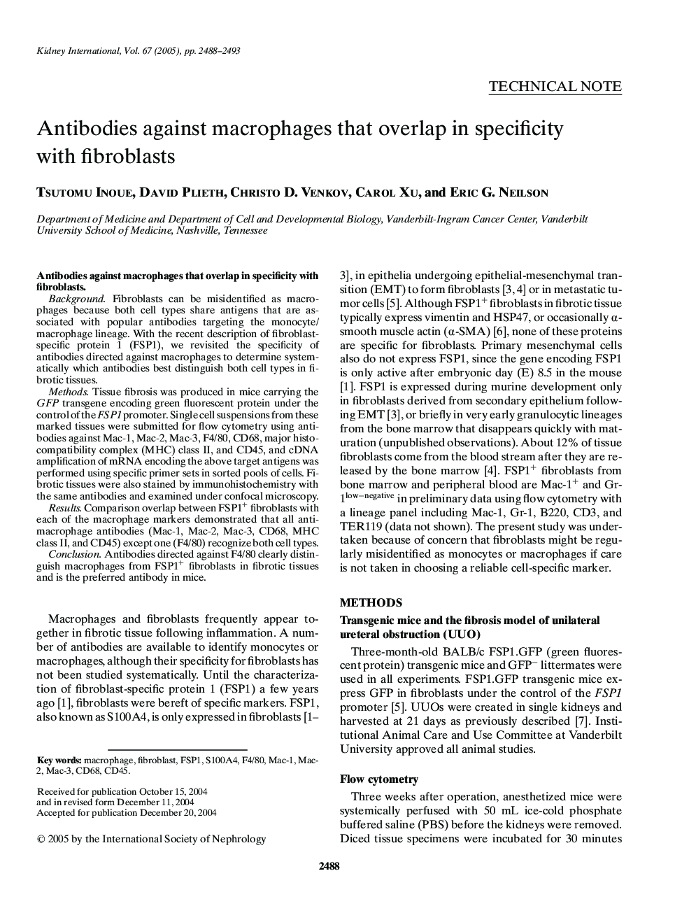 Antibodies against macrophages that overlap in specificity with fibroblasts