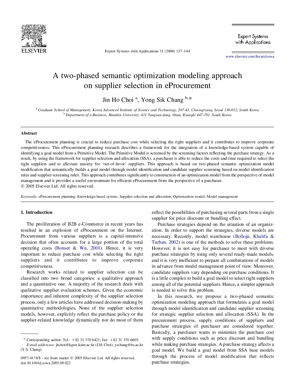 A two-phased semantic optimization modeling approach on supplier selection in eProcurement