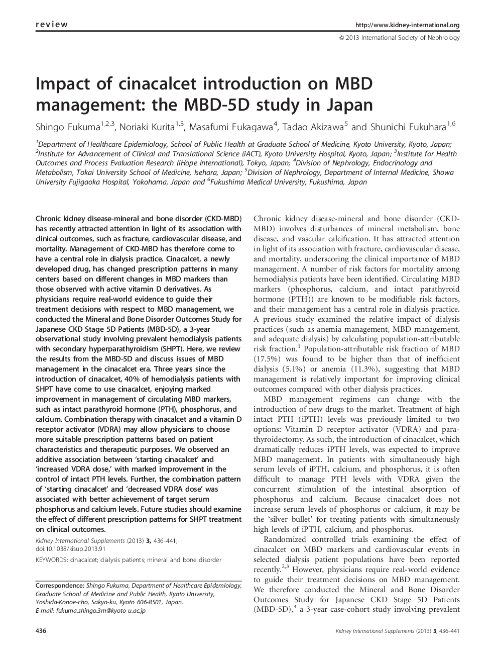 Impact of cinacalcet introduction on MBD management: the MBD-5D study in Japan