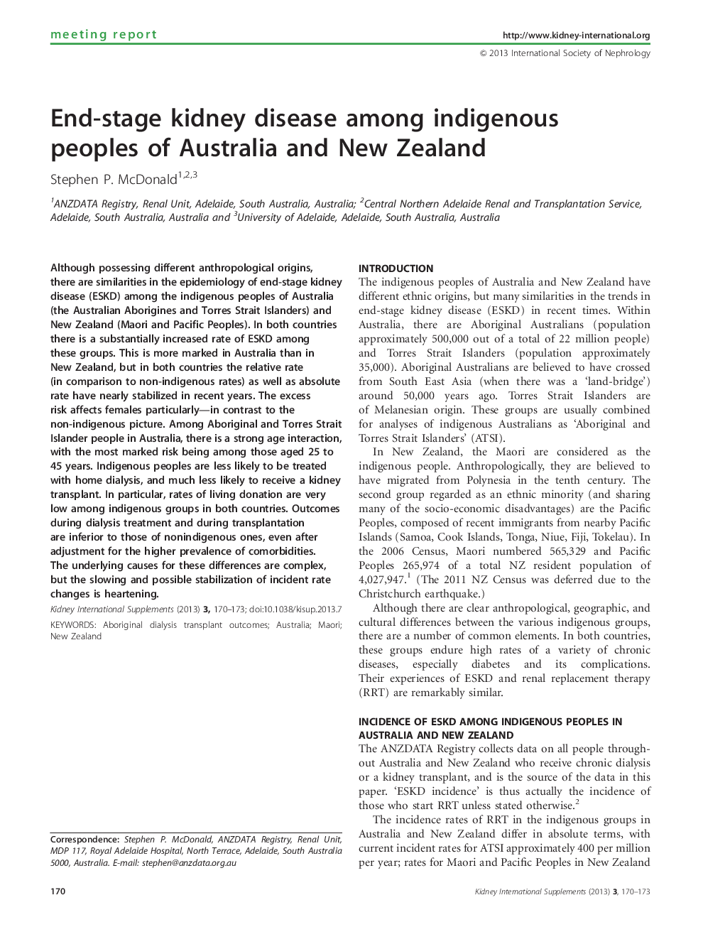End-stage kidney disease among indigenous peoples of Australia and New Zealand 