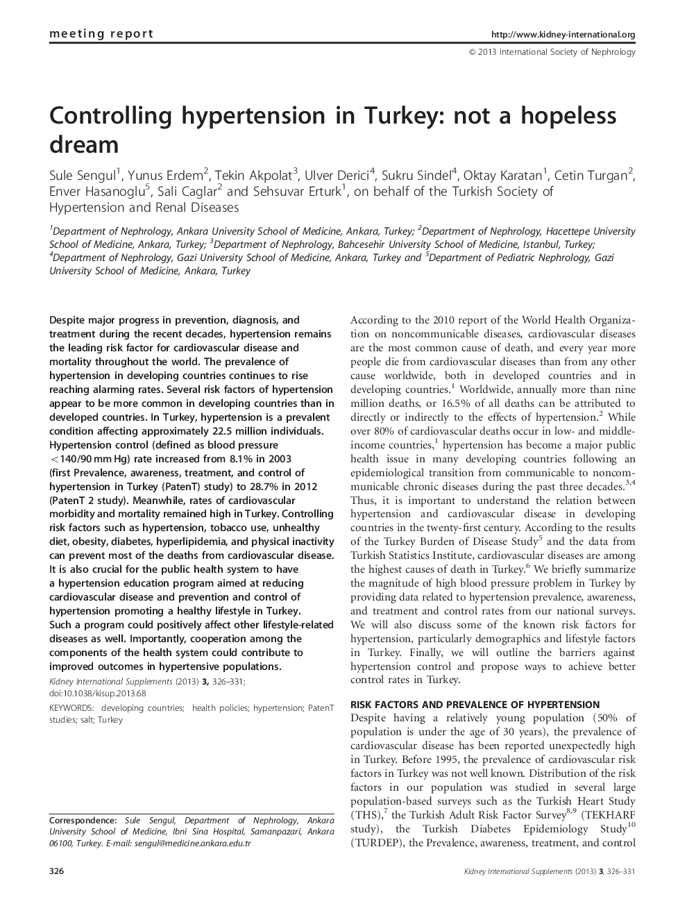 Controlling hypertension in Turkey: not a hopeless dream