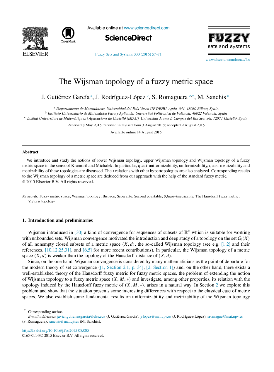 The Wijsman topology of a fuzzy metric space