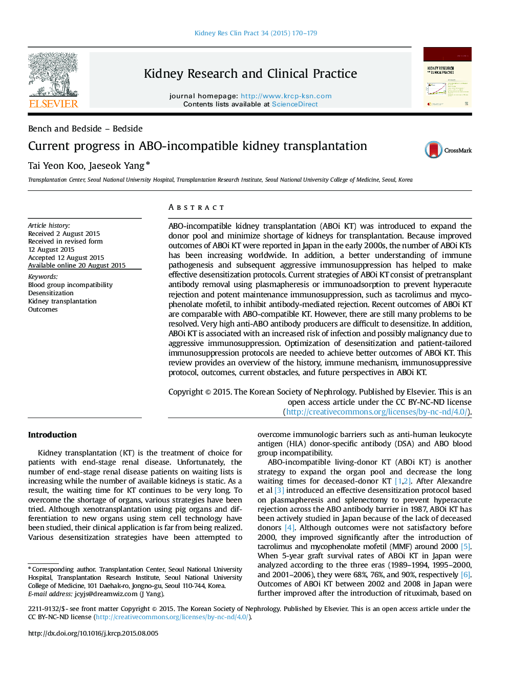 Current progress in ABO-incompatible kidney transplantation