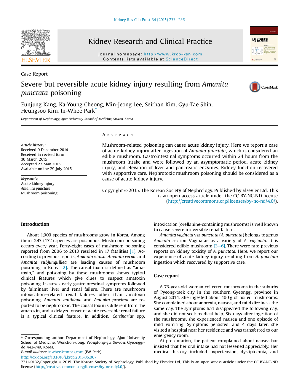 Severe but reversible acute kidney injury resulting from Amanita punctata poisoning