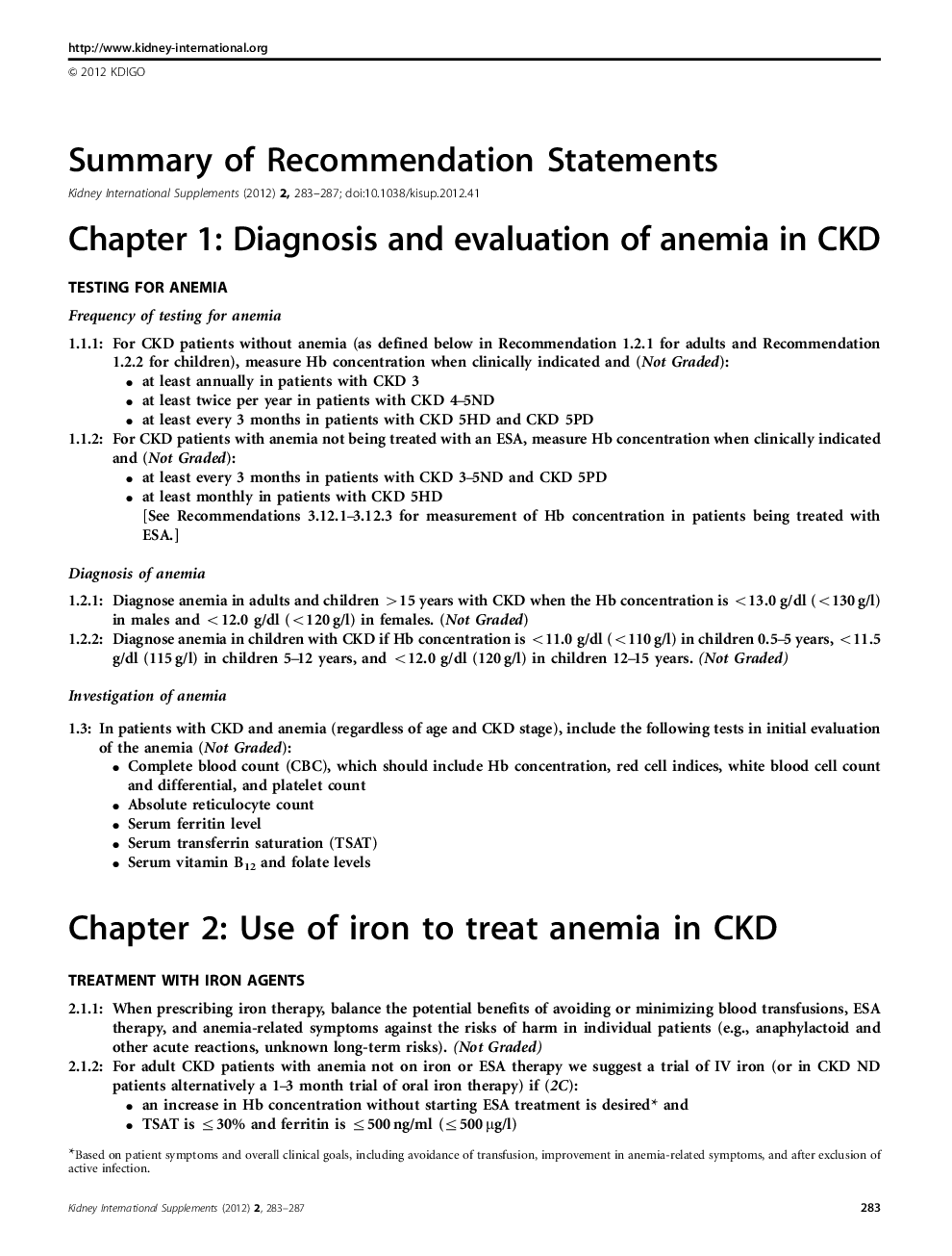 Summary of Recommendation Statements
