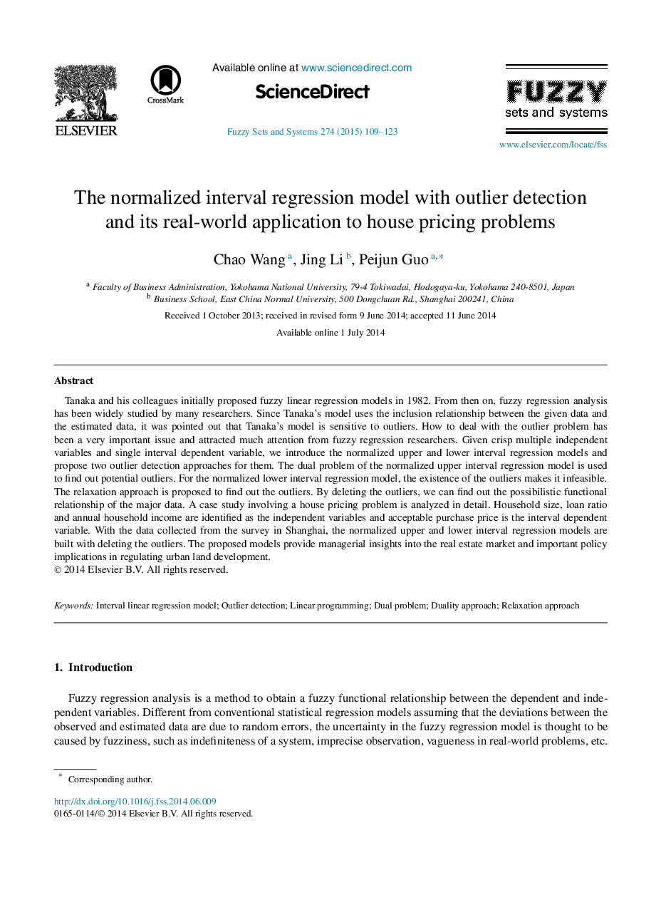 The normalized interval regression model with outlier detection and its real-world application to house pricing problems