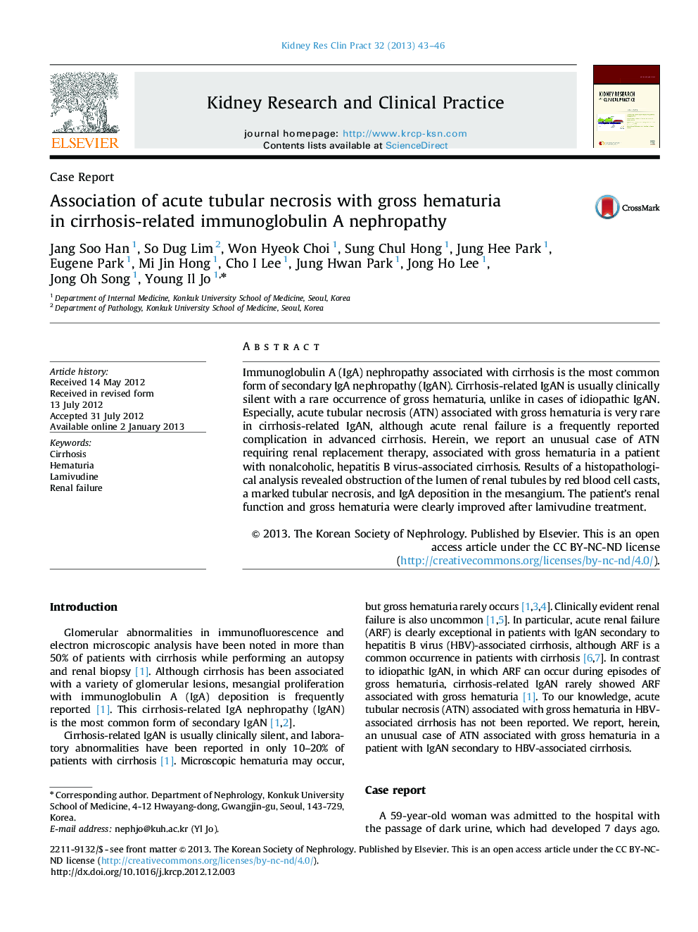 Association of acute tubular necrosis with gross hematuria in cirrhosis-related immunoglobulin A nephropathy