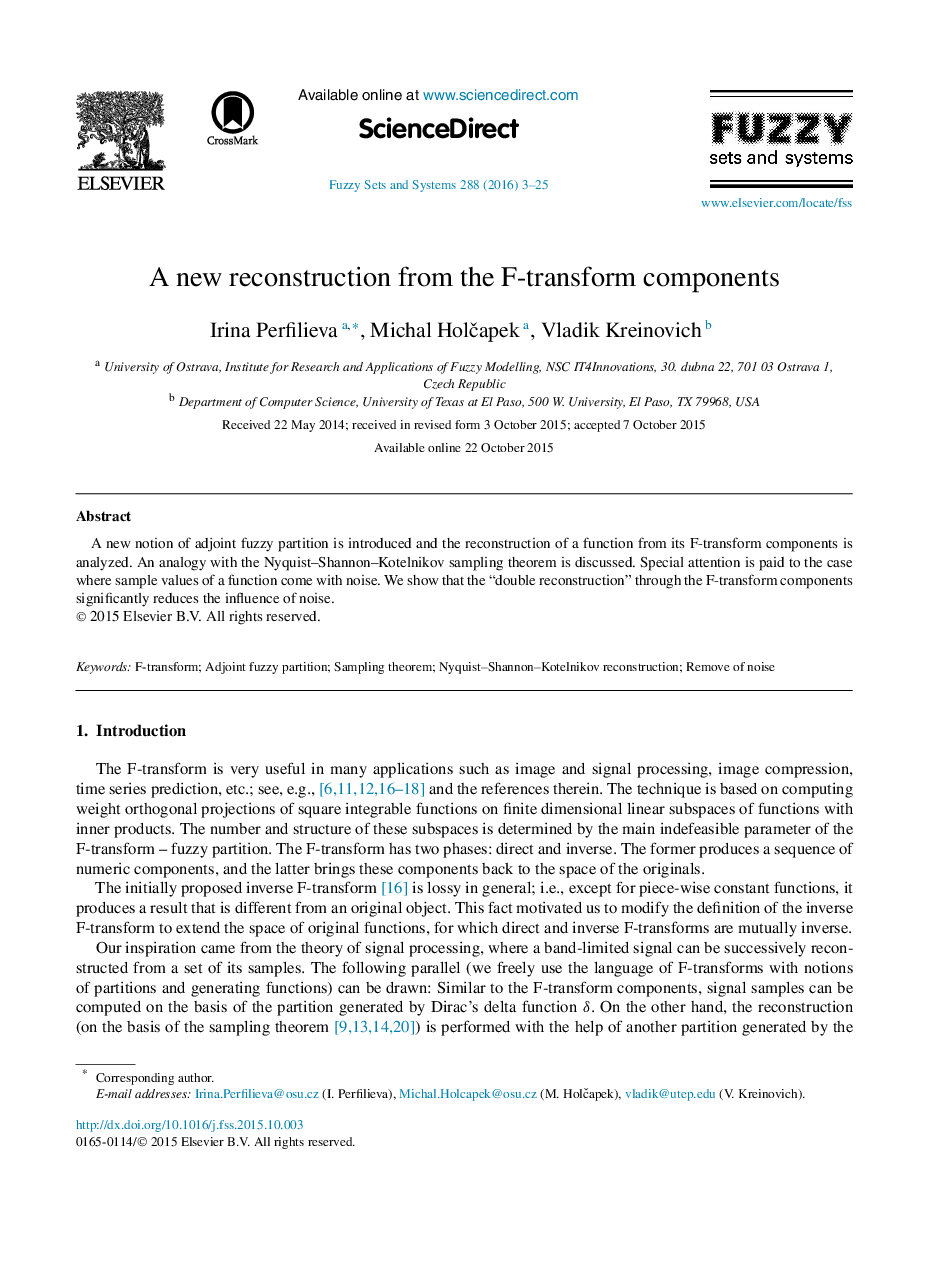 A new reconstruction from the F-transform components