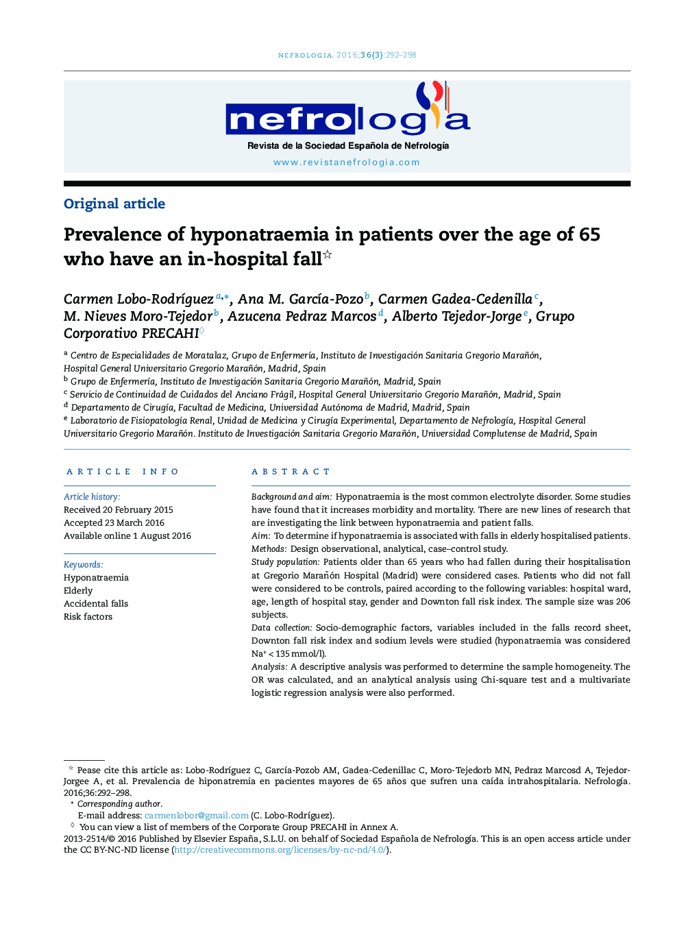 Prevalence of hyponatraemia in patients over the age of 65 who have an in-hospital fall 