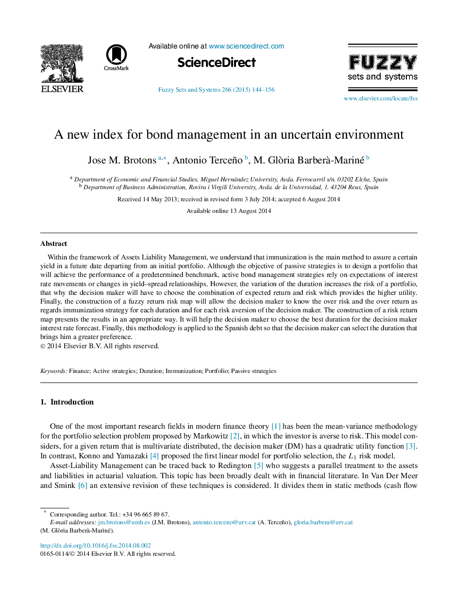 A new index for bond management in an uncertain environment