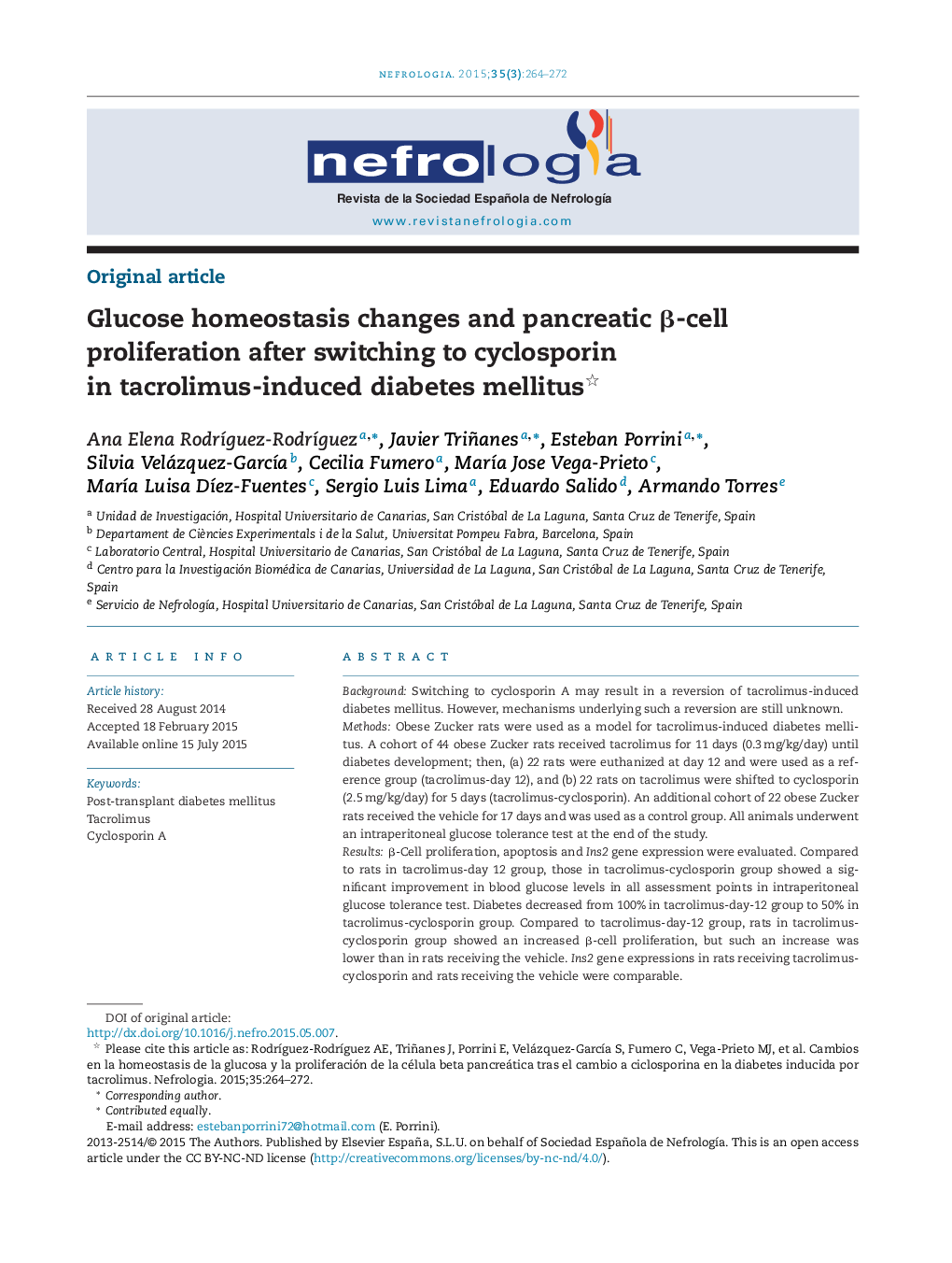 Glucose homeostasis changes and pancreatic β-cell proliferation after switching to cyclosporin in tacrolimus-induced diabetes mellitus 