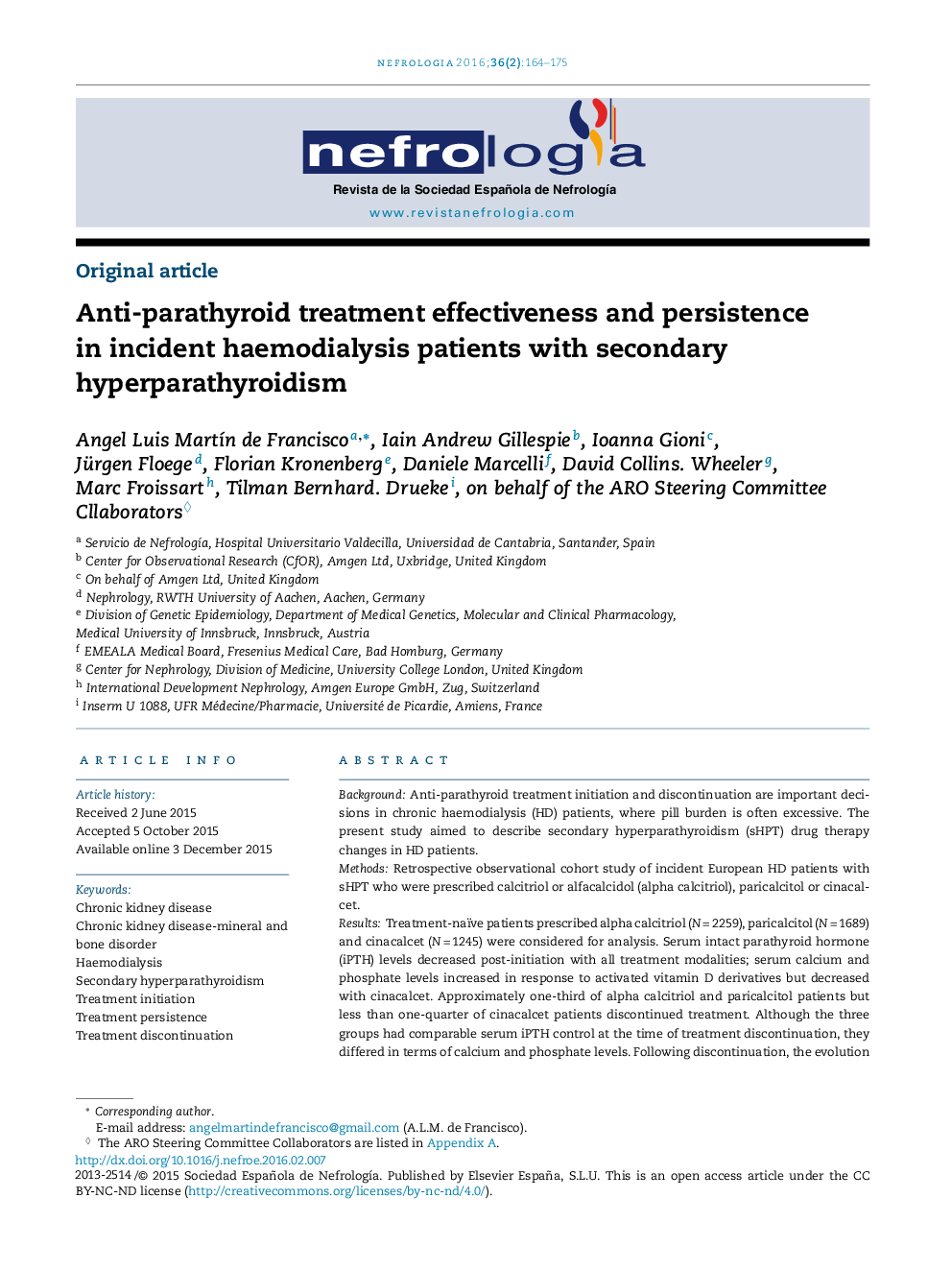 Anti-parathyroid treatment effectiveness and persistence in incident haemodialysis patients with secondary hyperparathyroidism