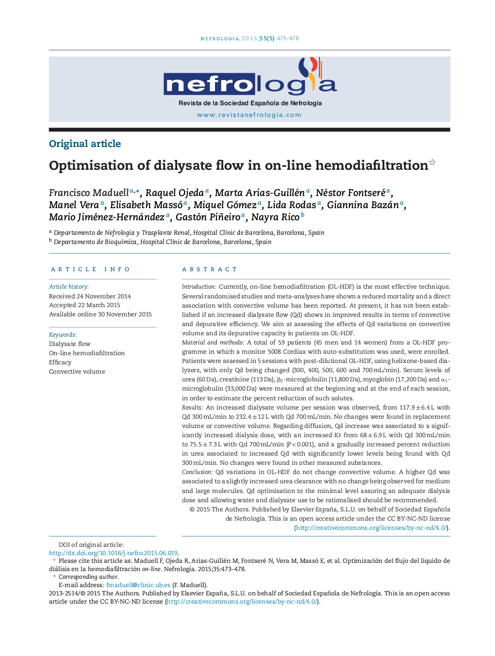 Optimisation of dialysate flow in on-line hemodiafiltration 